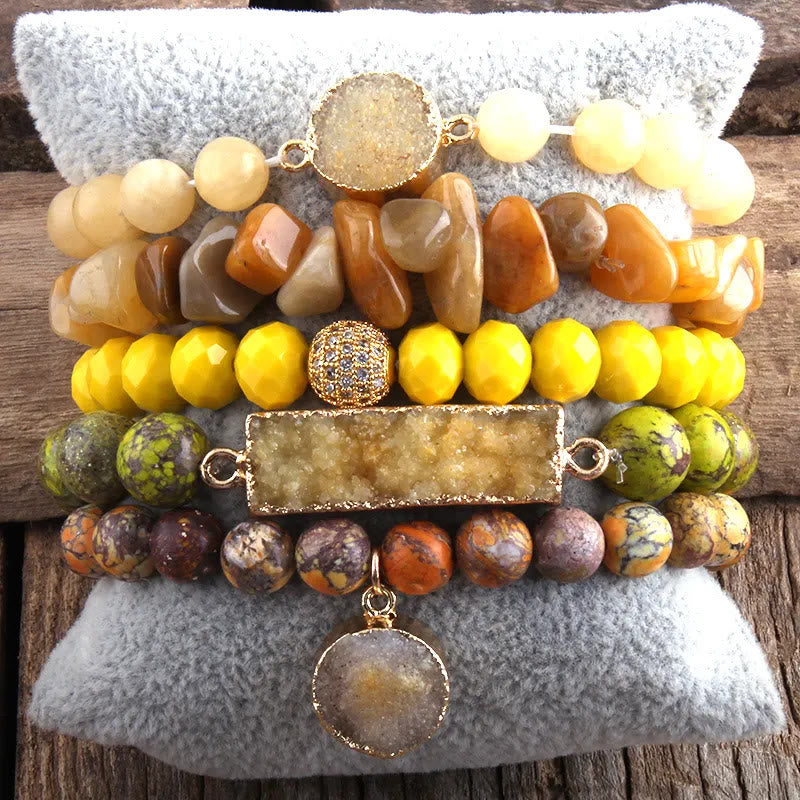 Olivenorma - Set di 5 braccialetti per calma e relax - Agata gialla - image 5