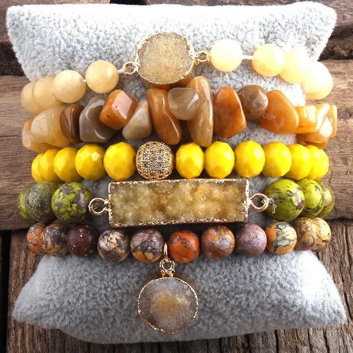 Olivenorma - Set di 5 braccialetti per calma e relax - Agata gialla - image 5
