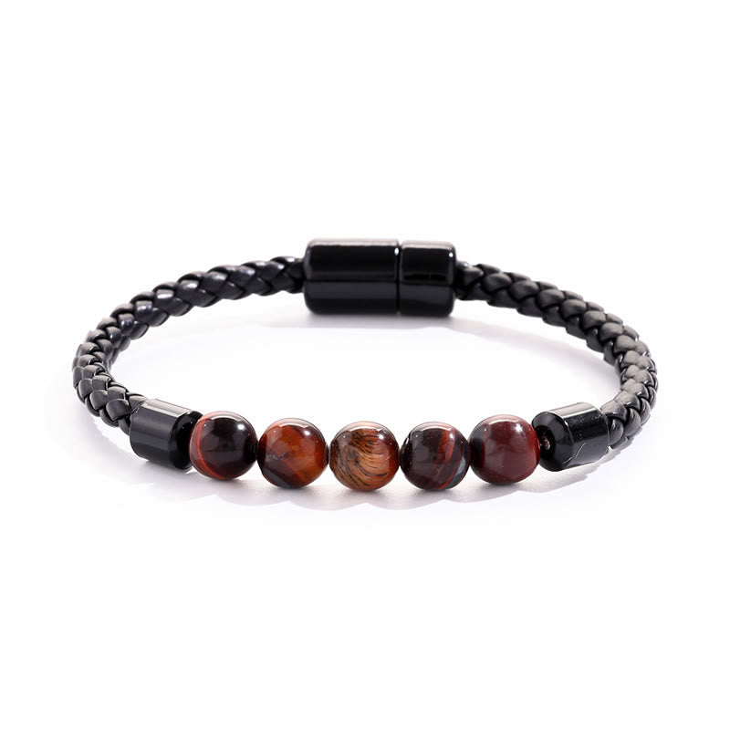 Bracciale Olivenorma in pelle intrecciata con perline di pietra naturale e chiusura magnetica - Occhio di tigre rosso - image 10