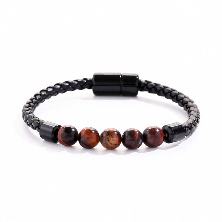 Bracciale Olivenorma in pelle intrecciata con perline di pietra naturale e chiusura magnetica - Occhio di tigre rosso - image 10