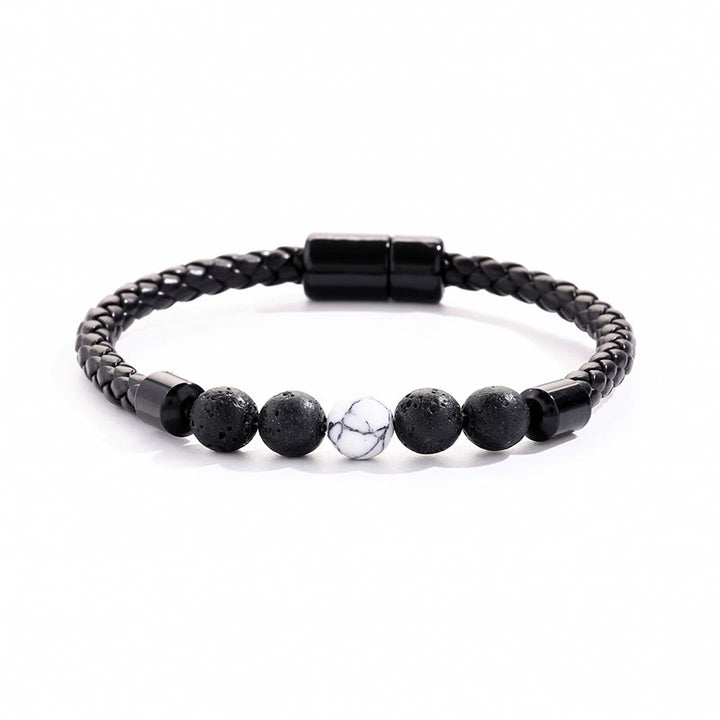 Bracciale Olivenorma in pelle intrecciata con perline di pietra naturale e chiusura magnetica - Pietra lavica e howlite - image 6