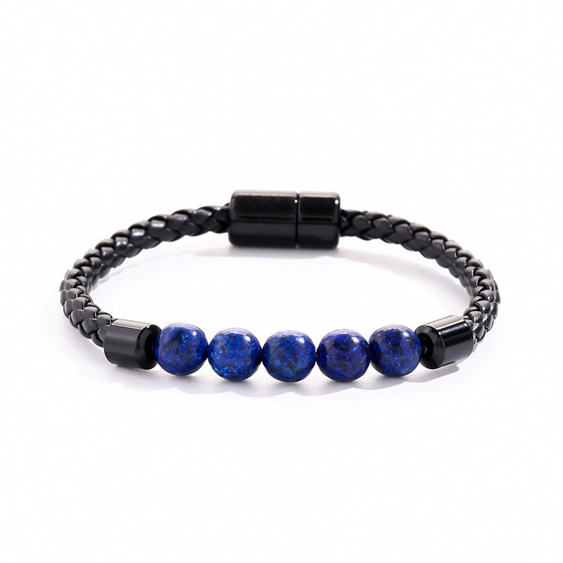 Bracciale Olivenorma in pelle intrecciata con perline di pietra naturale e chiusura magnetica - Lapislazzuli - image 11