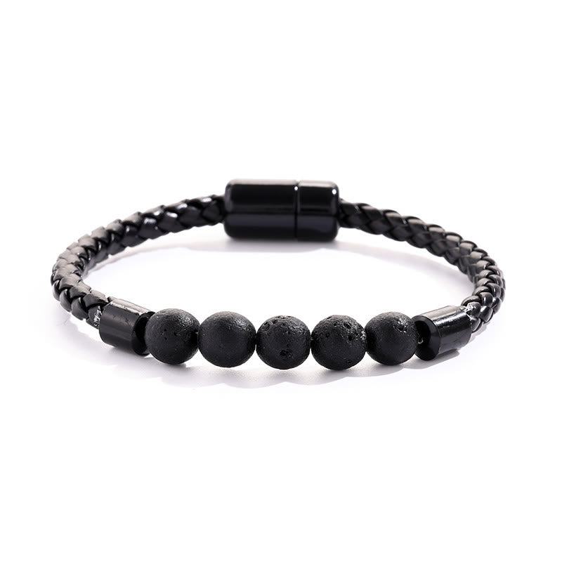 Bracciale Olivenorma in pelle intrecciata con perline di pietra naturale e chiusura magnetica - Pietra lavica - image 17