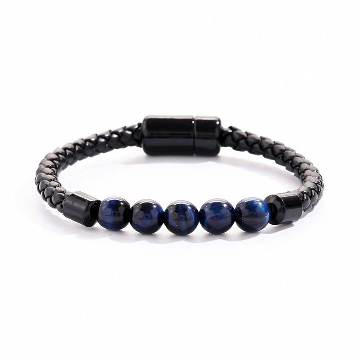 Bracciale Olivenorma in pelle intrecciata con perline di pietra naturale e chiusura magnetica - Occhio di tigre blu - image 9