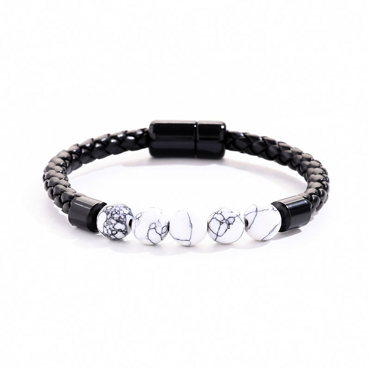 Bracciale Olivenorma in pelle intrecciata con perline di pietra naturale e chiusura magnetica - Howlite - image 19