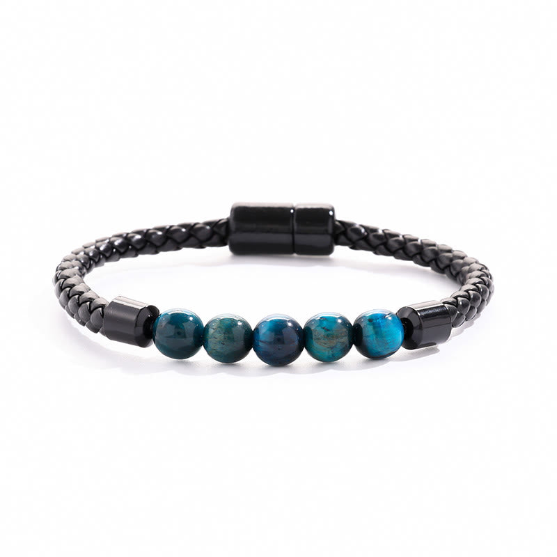 Bracciale Olivenorma in pelle intrecciata con perline di pietra naturale e chiusura magnetica - Apatite blu - image 21