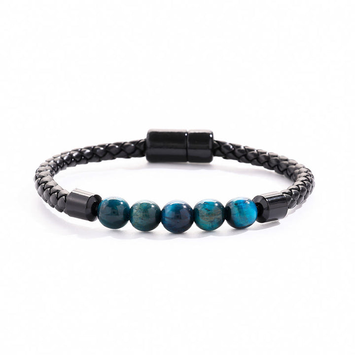 Bracciale Olivenorma in pelle intrecciata con perline di pietra naturale e chiusura magnetica - Apatite blu - image 21