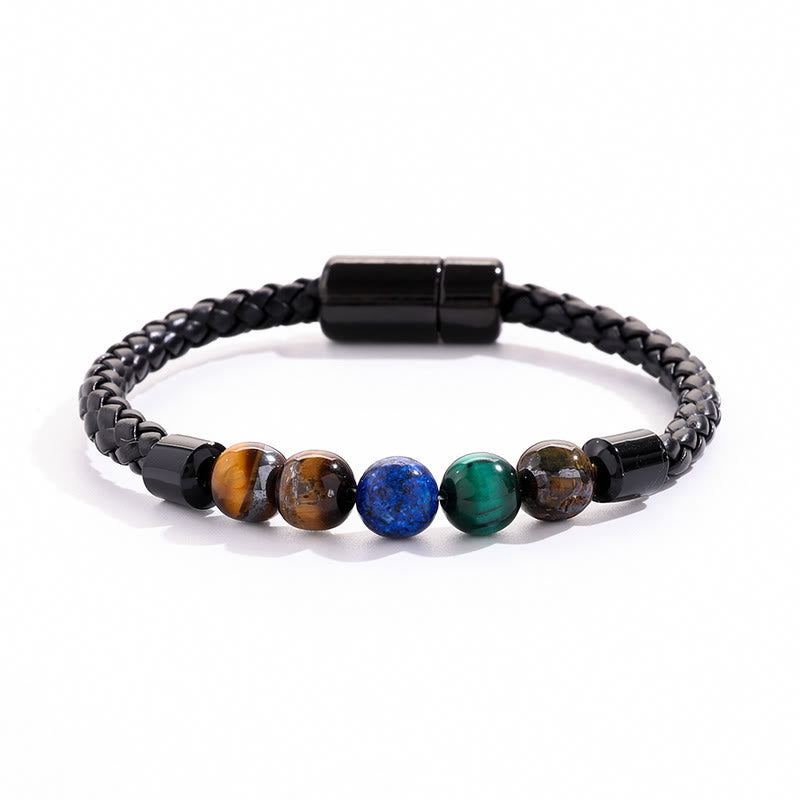 Bracciale Olivenorma in pelle intrecciata con perline di pietra naturale e chiusura magnetica - Multipietra - image 0