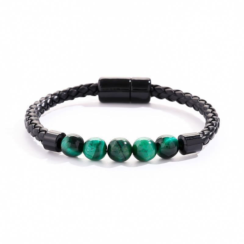 Bracciale Olivenorma in pelle intrecciata con perline di pietra naturale e chiusura magnetica - Malachite - image 13