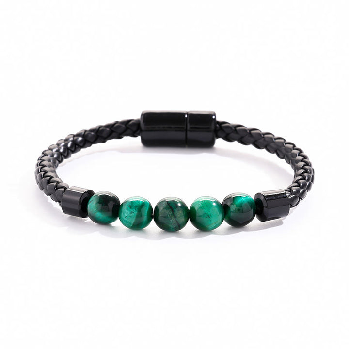 Bracciale Olivenorma in pelle intrecciata con perline di pietra naturale e chiusura magnetica - Malachite - image 13