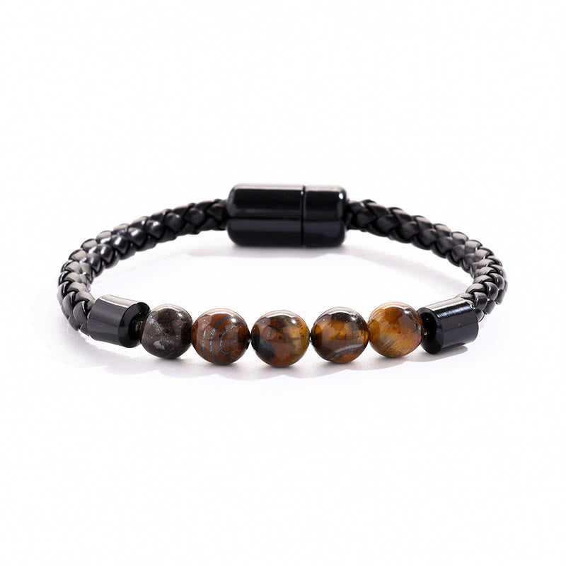Bracciale Olivenorma in pelle intrecciata con perline di pietra naturale e chiusura magnetica - Occhio di tigre giallo - image 8