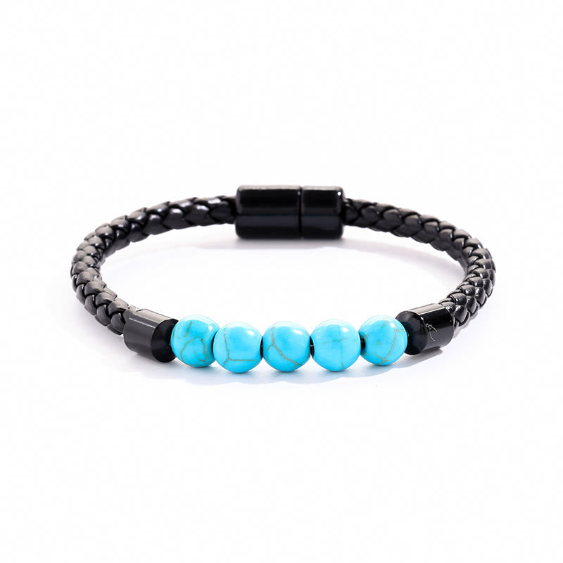 Bracciale Olivenorma in pelle intrecciata con perline di pietra naturale e chiusura magnetica - Turchese - image 16
