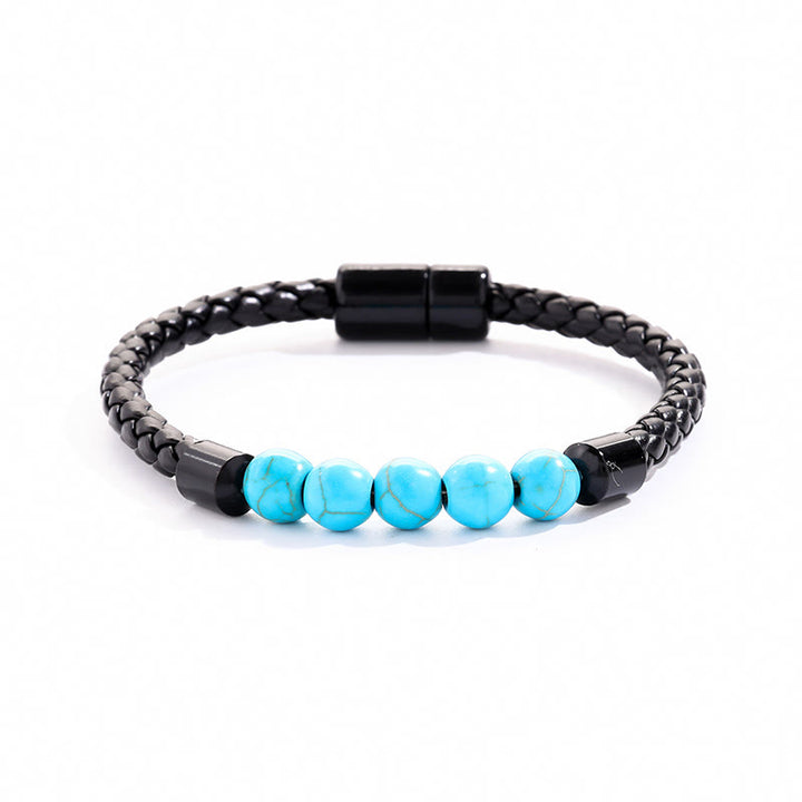 Bracciale Olivenorma in pelle intrecciata con perline di pietra naturale e chiusura magnetica - Turchese - image 16