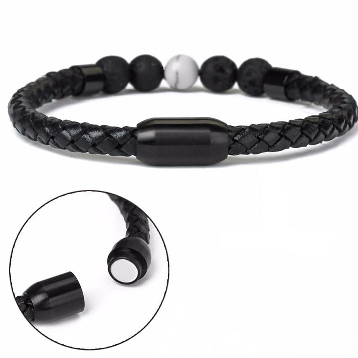 Bracciale Olivenorma in pelle intrecciata con perline di pietra naturale e chiusura magnetica - image 7