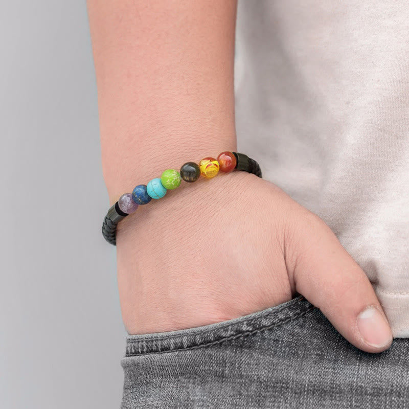 Bracciale Olivenorma in pelle intrecciata con perline di pietra naturale e chiusura magnetica - image 2