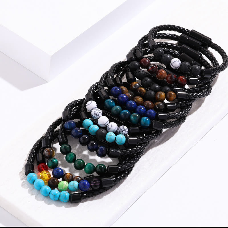 Bracciale Olivenorma in pelle intrecciata con perline di pietra naturale e chiusura magnetica - image 25