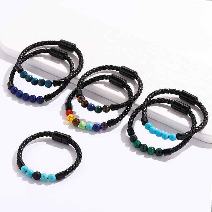 Bracciale Olivenorma in pelle intrecciata con perline di pietra naturale e chiusura magnetica - image 24