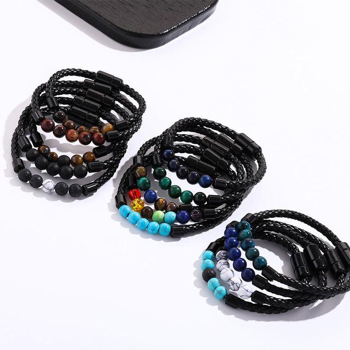 Bracciale Olivenorma in pelle intrecciata con perline di pietra naturale e chiusura magnetica - image 27