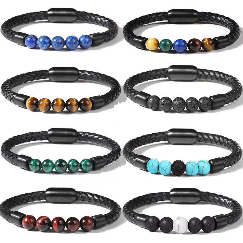 Bracciale Olivenorma in pelle intrecciata con perline di pietra naturale e chiusura magnetica - image 26