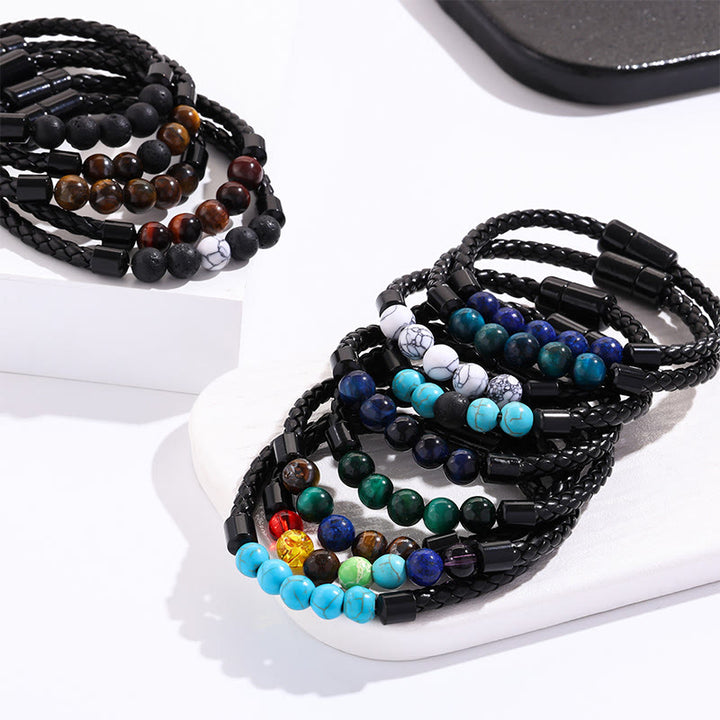 Bracciale Olivenorma in pelle intrecciata con perline di pietra naturale e chiusura magnetica - image 22