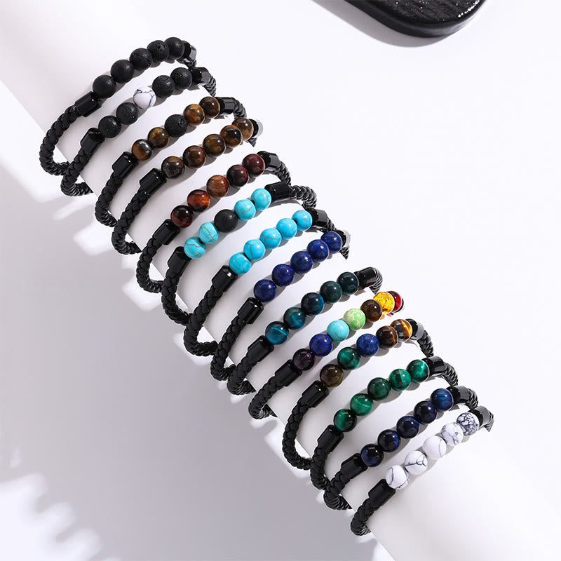Bracciale Olivenorma in pelle intrecciata con perline di pietra naturale e chiusura magnetica - image 23