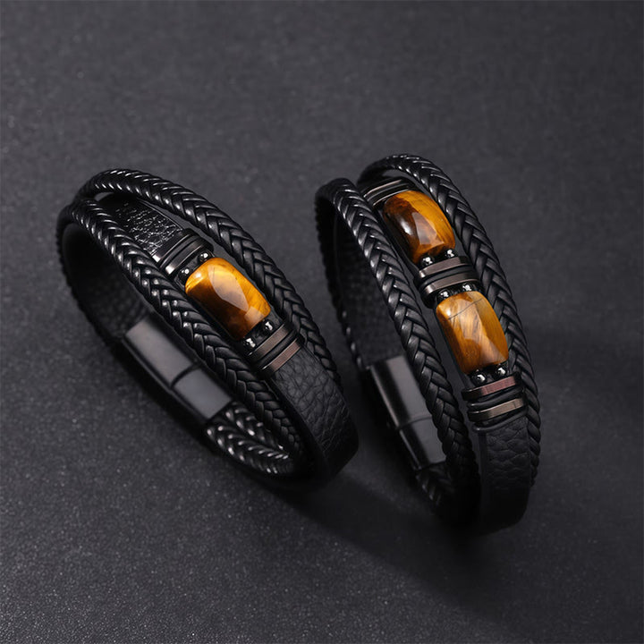 Bracciale Olivenorma in pelle intrecciata, realizzato a mano, con pietre naturali e chiusura magnetica. - image 1