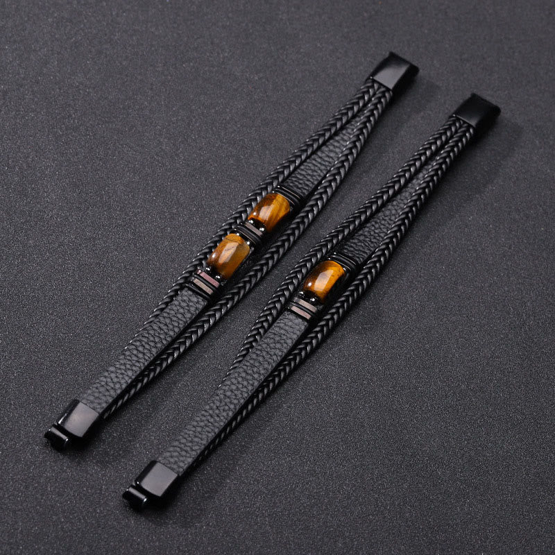 Bracciale Olivenorma in pelle intrecciata, realizzato a mano, con pietre naturali e chiusura magnetica. - image 3