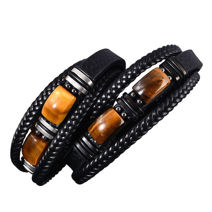 Bracciale Olivenorma in pelle intrecciata, realizzato a mano, con pietre naturali e chiusura magnetica. - image 2