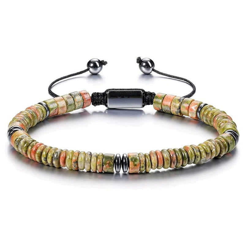Bracciale regolabile Olivenorma Artisan con perline a disco in pietre multiple e nodo scorrevole - Unakite - image 3