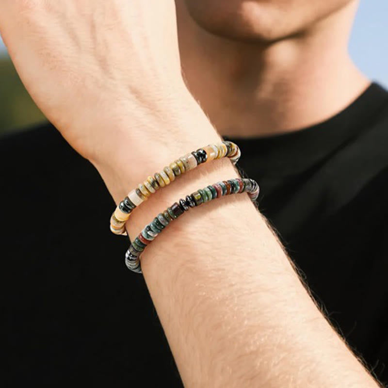 Bracciale regolabile Olivenorma Artisan con perline a disco in pietre multiple e nodo scorrevole - image 11