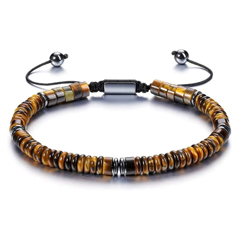Bracciale regolabile Olivenorma Artisan con perline a disco in pietre multiple e nodo scorrevole - Occhio di tigre - image 10