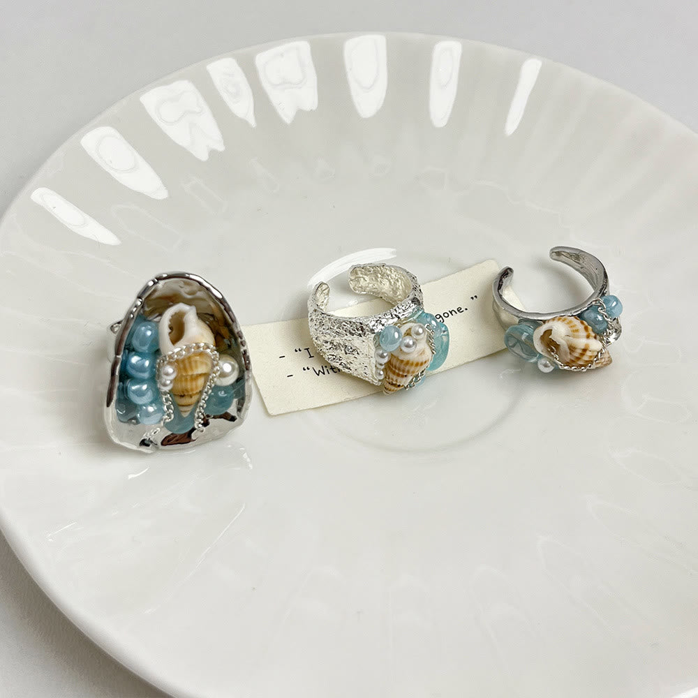 Anello regolabile Olivenorma Beachy con conchiglia e cristalli perline - image 1