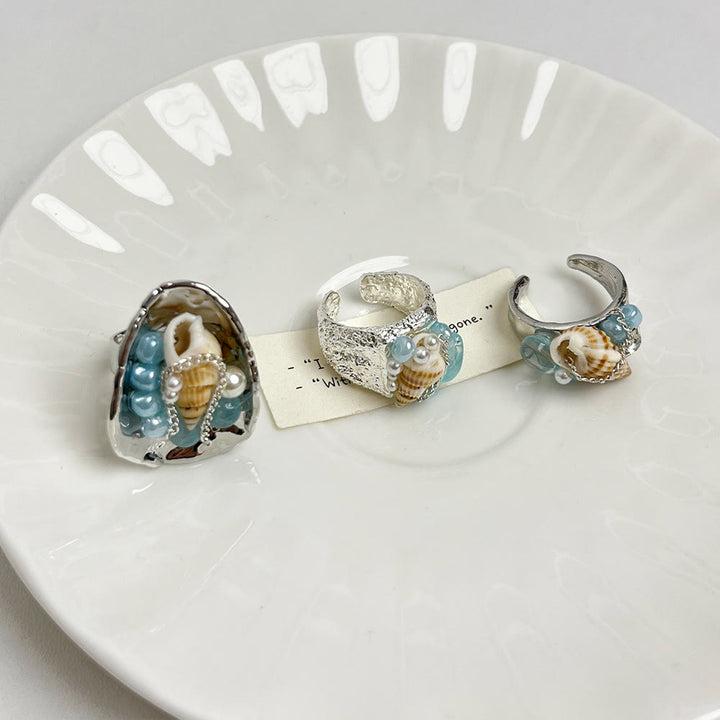 Anello regolabile Olivenorma Beachy con conchiglia e cristalli perline - image 1