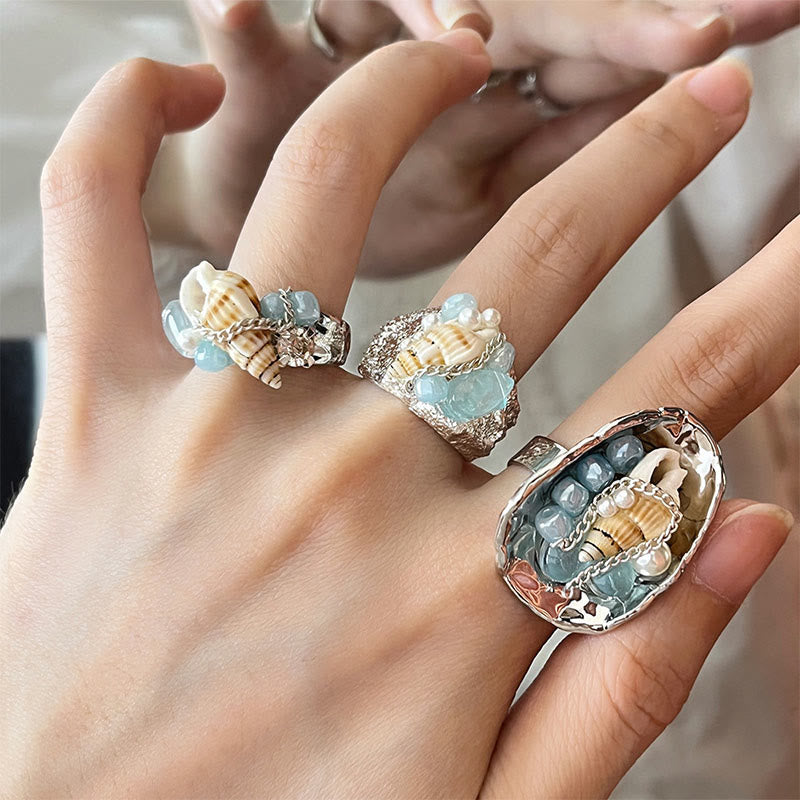 Anello regolabile Olivenorma Beachy con conchiglia e cristalli perline - image 0