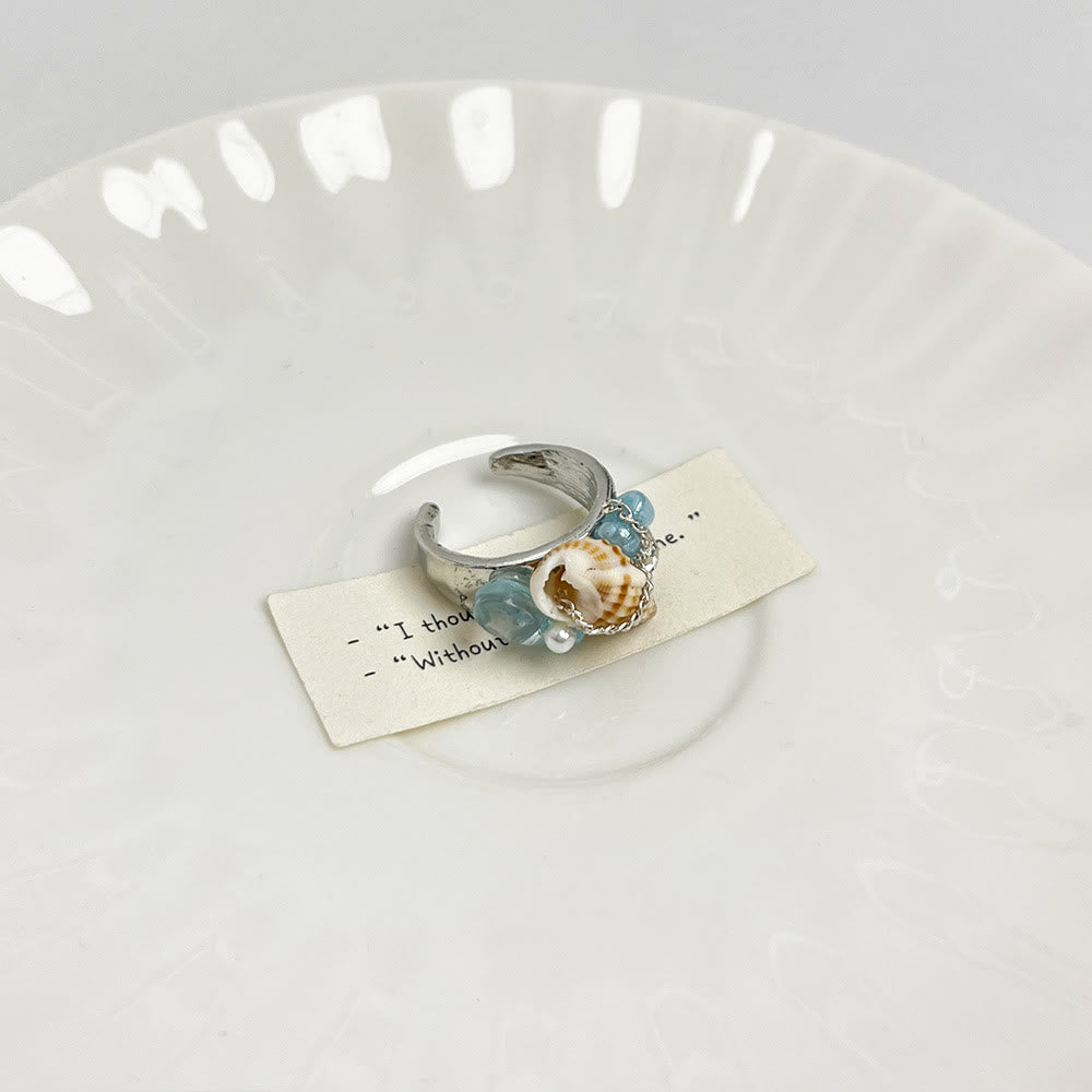 Anello regolabile Olivenorma Beachy con conchiglia e cristalli perline - Cupola e conchiglia di dichiarazione - image 5
