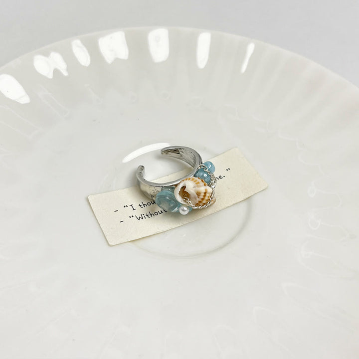 Anello regolabile Olivenorma Beachy con conchiglia e cristalli perline - Cupola e conchiglia di dichiarazione - image 5