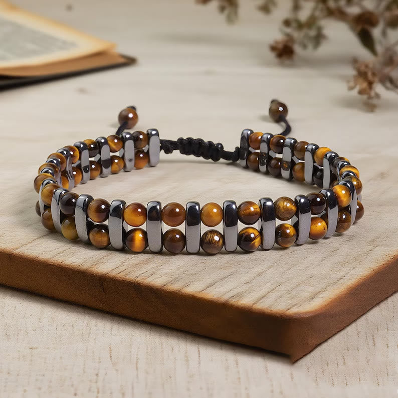 Bracciale Olivenorma a doppio strato con perline in ematite e occhio di tigre naturale. - image 2