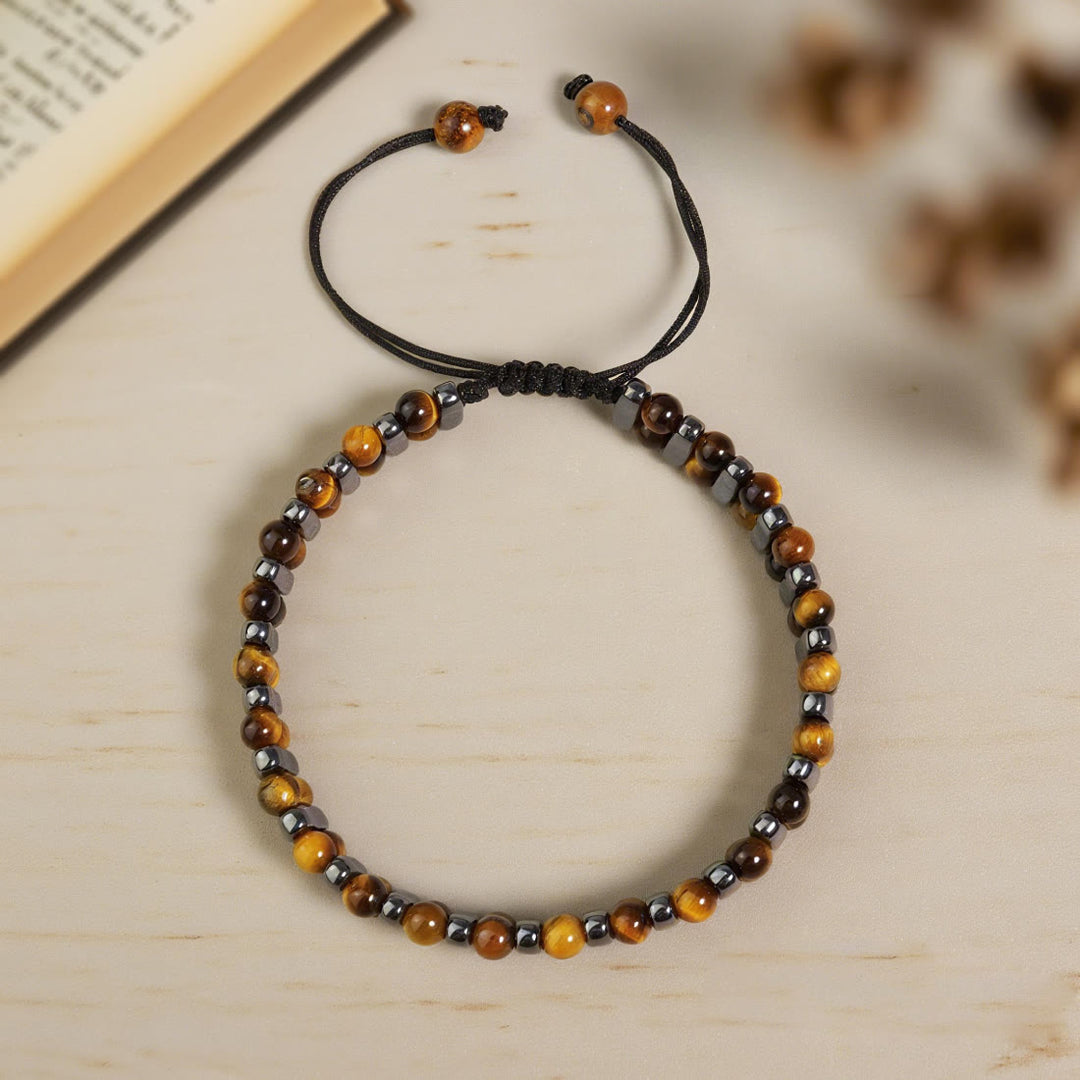 Bracciale Olivenorma a doppio strato con perline in ematite e occhio di tigre naturale. - image 6