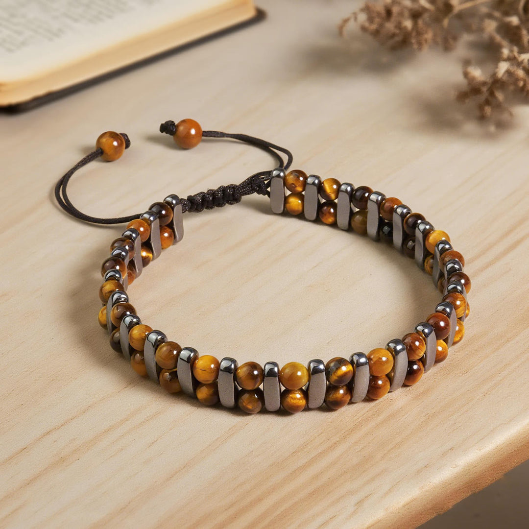 Bracciale Olivenorma a doppio strato con perline in ematite e occhio di tigre naturale. - image 4