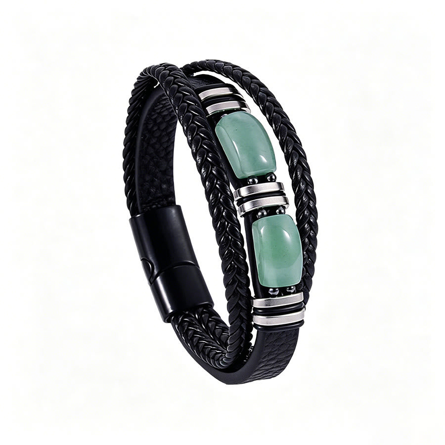 Bracciale Olivenorma in pelle intrecciata, realizzato a mano, con pietre naturali e chiusura magnetica. - Avventurina verde - 9 pollici - image 11