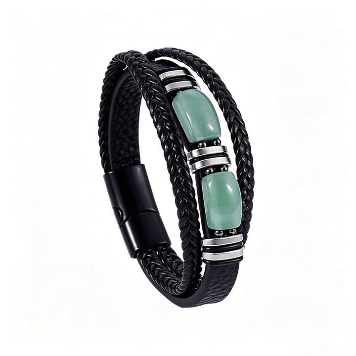 Bracciale Olivenorma in pelle intrecciata, realizzato a mano, con pietre naturali e chiusura magnetica. - Avventurina verde - 9 pollici - image 11