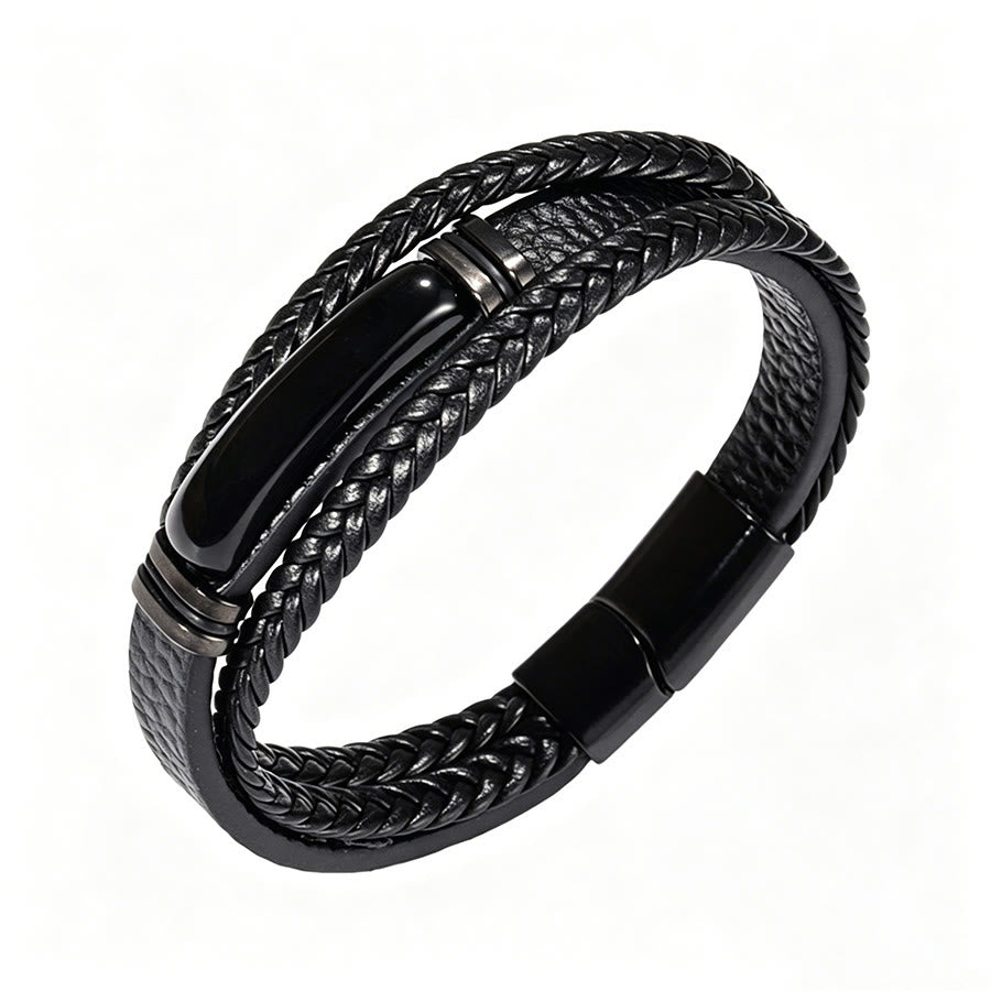 Bracciale Olivenorma in pelle intrecciata, realizzato a mano, con pietre naturali e chiusura magnetica. - Ossidiana e occhio di tigre - 9 pollici - image 22
