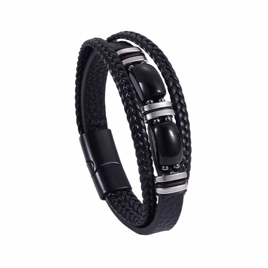Bracciale Olivenorma in pelle intrecciata, realizzato a mano, con pietre naturali e chiusura magnetica. - Ossidiana - 9 pollici - image 9