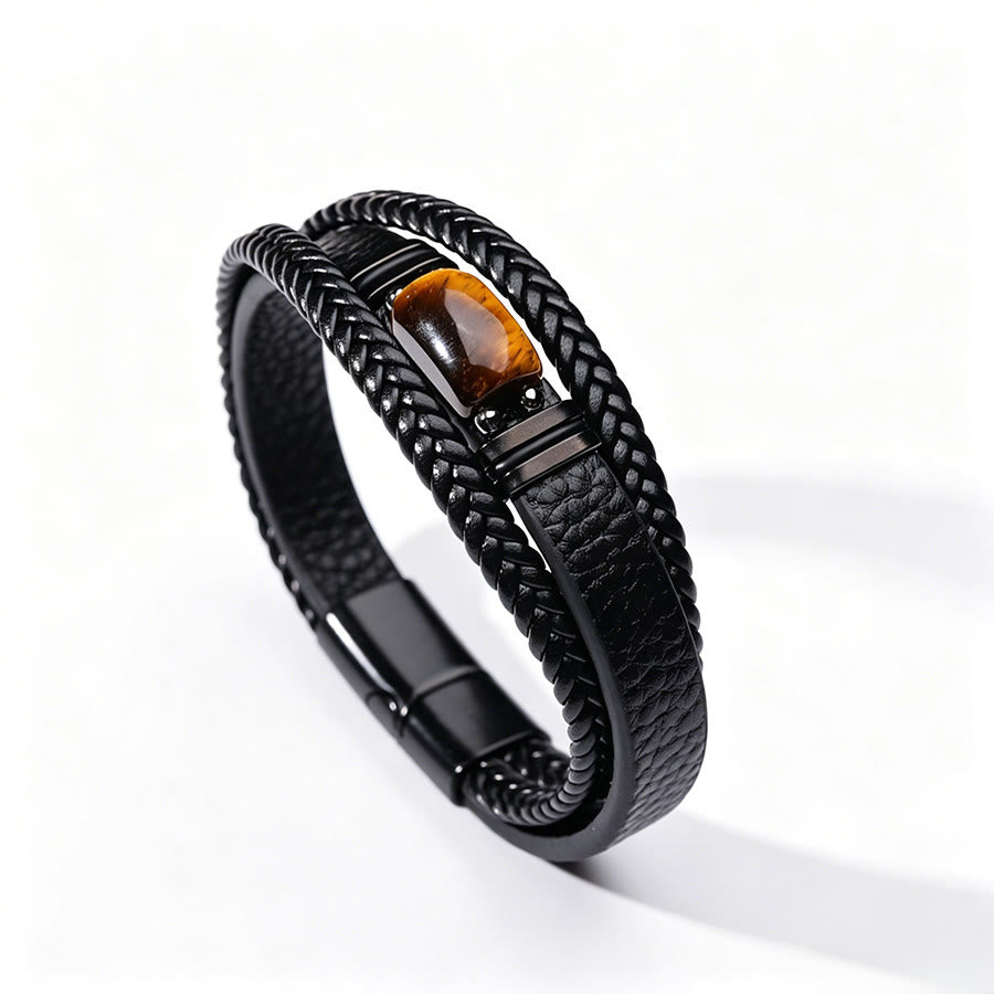 Bracciale Olivenorma in pelle intrecciata, realizzato a mano, con pietre naturali e chiusura magnetica. - Tiger Eye Single - 9 pollici - image 6