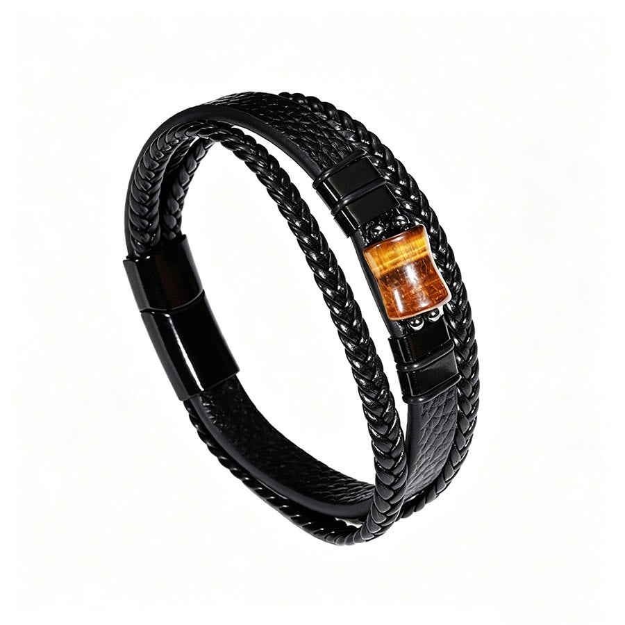Bracciale Olivenorma in pelle intrecciata, realizzato a mano, con pietre naturali e chiusura magnetica. - Bambù occhio di tigre - 9 pollici - image 20