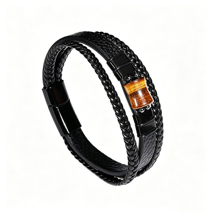 Bracciale Olivenorma in pelle intrecciata, realizzato a mano, con pietre naturali e chiusura magnetica. - Bambù occhio di tigre - 9 pollici - image 20