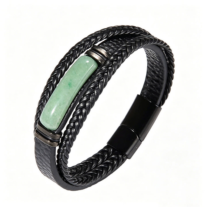 Bracciale Olivenorma in pelle intrecciata, realizzato a mano, con pietre naturali e chiusura magnetica. - Avventurina verde e occhio di tigre - 9 pollici - image 21