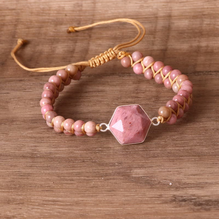 Bracciale avvolgente Olivenorma Hexagon Acquamarina Rodocrosite