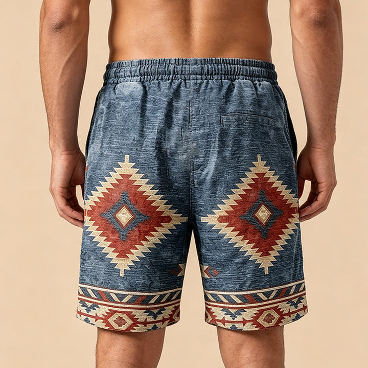 Pantaloncini da uomo casual Olivenorma con stampa geometrica azteca in stile western. - image 2