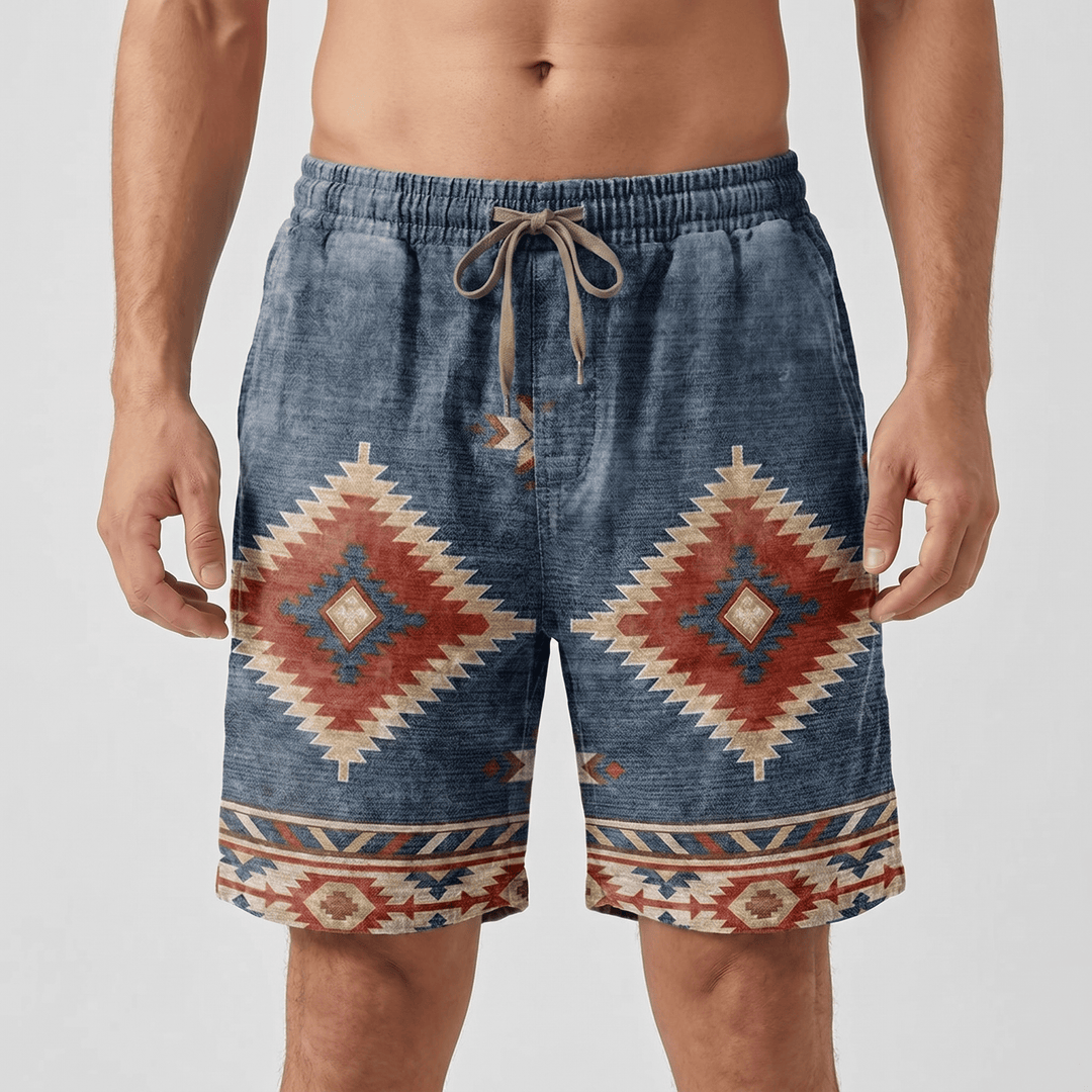Pantaloncini da uomo casual Olivenorma con stampa geometrica azteca in stile western. - image 4